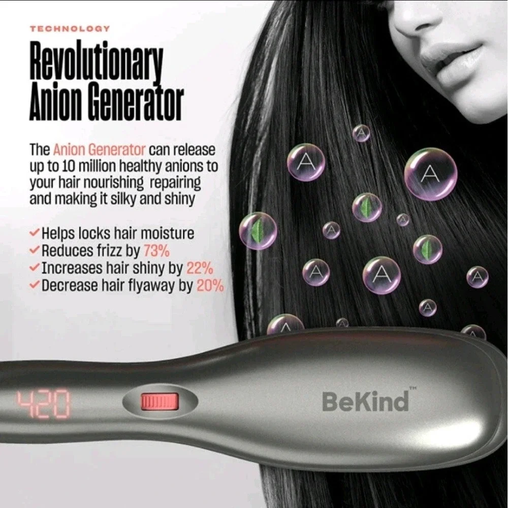 BeKind Professional Anion Hair Straightener Straightening Hairbrush Open Box